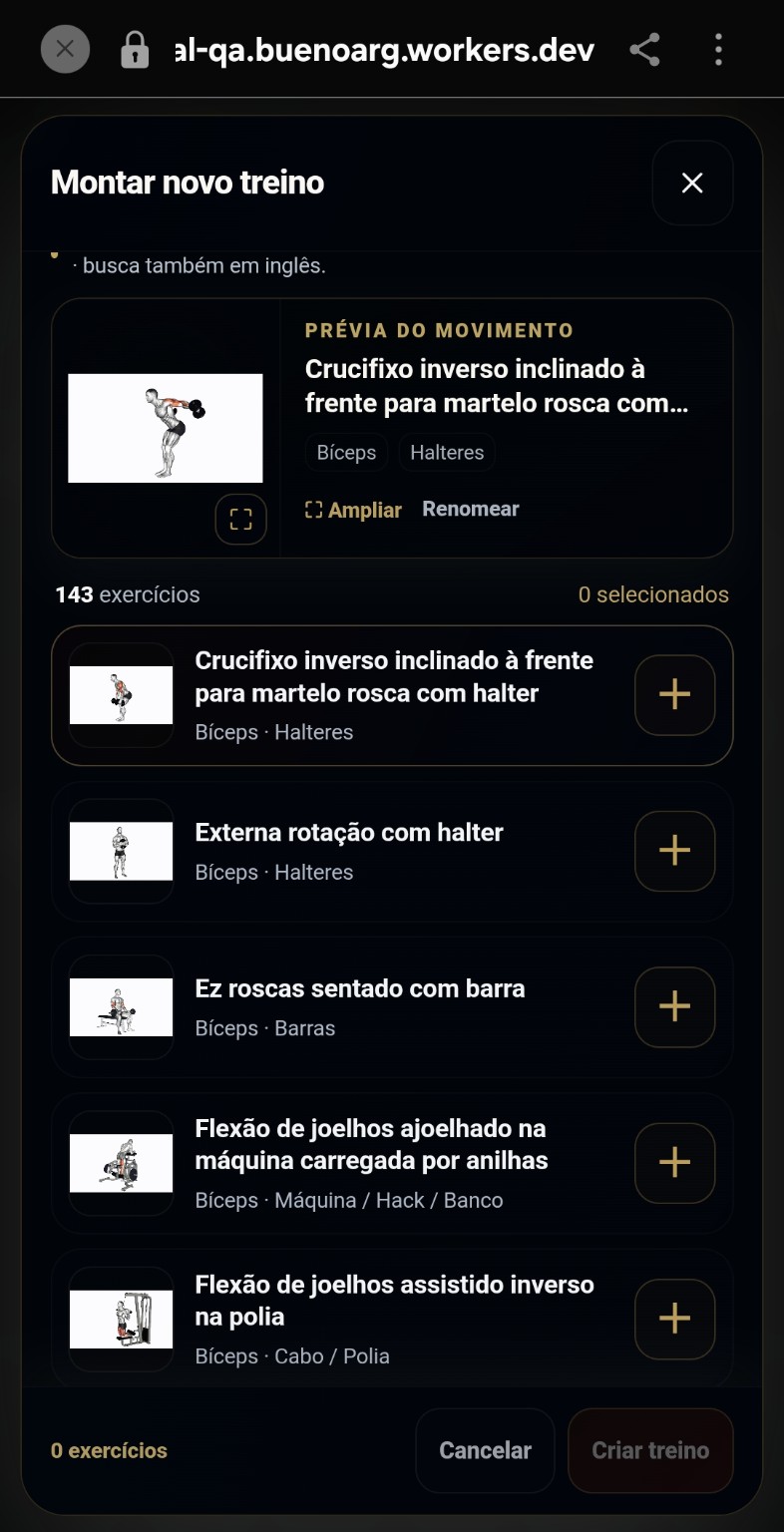Montagem real de treino e lista de exercícios